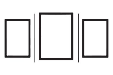 Duvar vektörü illüstrasyon tasarımında asılı basit boş resim çerçeveleri