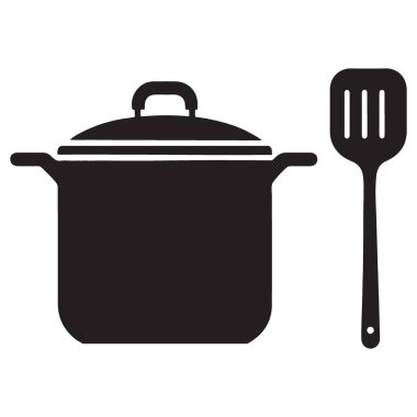 Yemek Utensilleri Siluet Tenceresi ve Spatula Vektör İllüstrasyonu