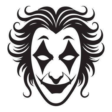 Joker Silueti Vektör Çizimi Şeytani Palyaço Suratı