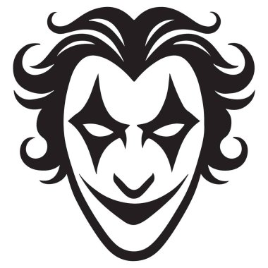 Şeytani Palyaço Siluet Karakteri Dalgalı Saç Tarzı Vektörü Joker