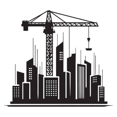 Gökdelen Silueti İnşaat Sitesi Şehir Manzarası Vektör Çizimi