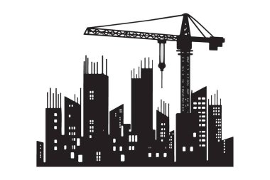 Crane City Binası Vektör Sanat Tasarımı ile İnşaat Silueti