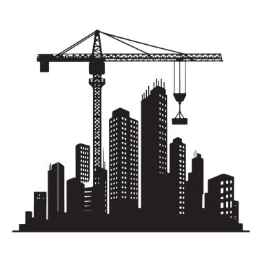 Crane İnşaat Alanı Siluet Şehir Geliştirme Vektörü