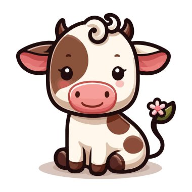 Çocuk Tasarımları İçin Şirin Çizgi Roman İneği Oturma Vektörü İllüstrasyonu