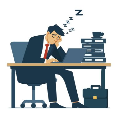 Tasarımcılar için masa illüstrasyon konseptinde uyuyan bitkin işadamı