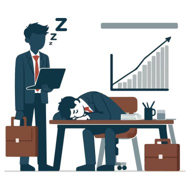 Çok çalışan İş Adamları Vektör İllüstrasyon Meslektaşları Ofis Yorgunluğu Konsepti