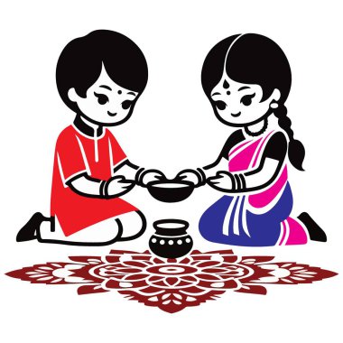 Şirin Hindistan Düğün Töreni Klip Sanatı Vektör İllüzyon Tasarımı