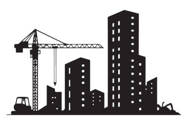 İnşaat Turna Vektörü İllüstrasyonlu City Skyline Silueti
