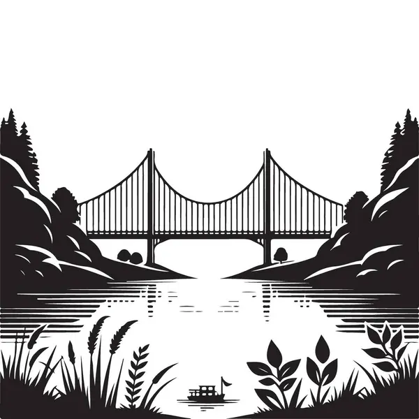 Köprü ve Peyzaj Çizimi Seyahat ve Doğa İçin Tasarım