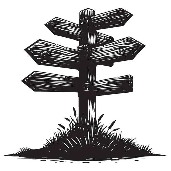 Yön ve kılavuz tasarımları için tahta işaret direği illüstrasyon vektörü