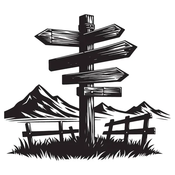 Dağ Maceraları ve İzleri için Siluet 'te Yön İşareti