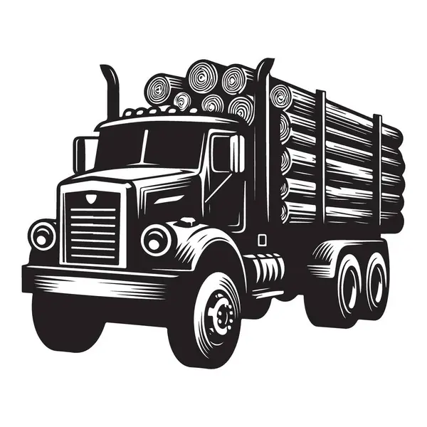 Siluet Kamyonu Ormancılık için Kütük Vektör İllüstrasyonu Yüklendi