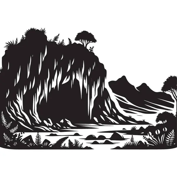 Mağara Manzarası Siluet Vektör İllüstrasyon Doğa Sahne Tasarımı