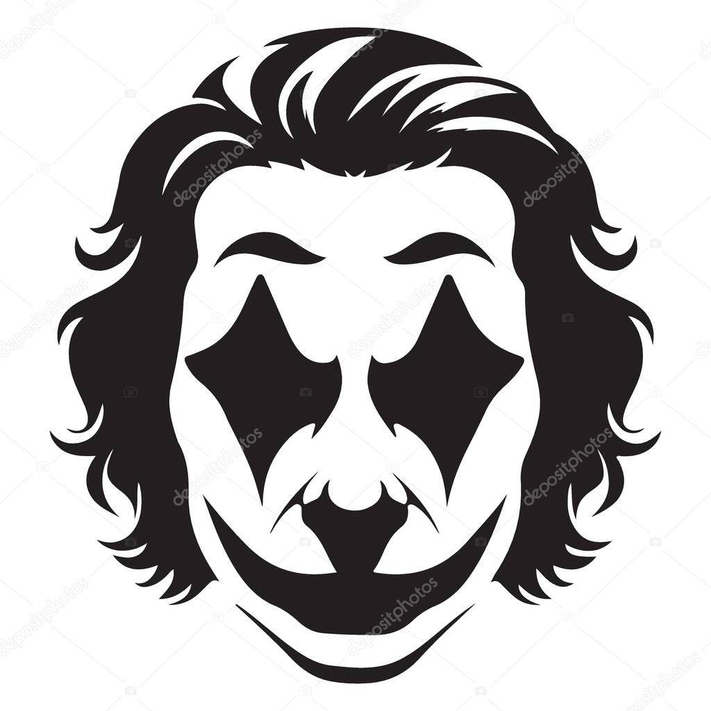 Joker Face Silhouette Vector Art with Dark Diamond Eyes