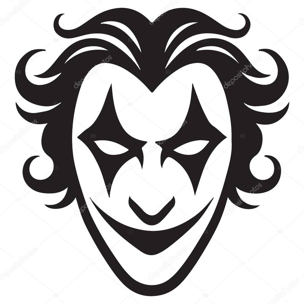 Evil Clown Silhouette Character Joker with Wavy Hairstyle Vector