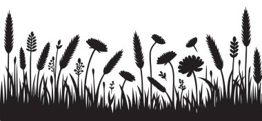 Black and White Meadow Grass Doğa Aşıkları İçin Siluet Çizimi