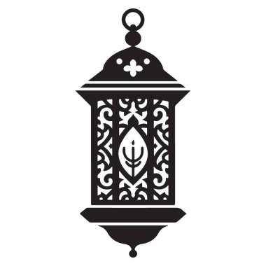 Süslü Fener Siluet Vektör İllüstrasyonu, Vintage Işıklandırma Dekorasyonu