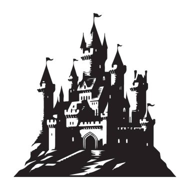 Fantezi Hikayesi Tasarımları için Görkemli Peri Masalı Kalesi Silüet Vektörü