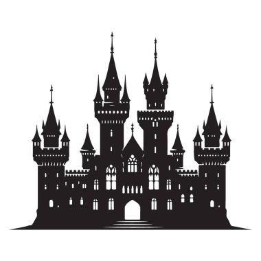 Majestic Castle Siluet Vektör İllüstrasyon Fantezi Mimarisi Tasarımı