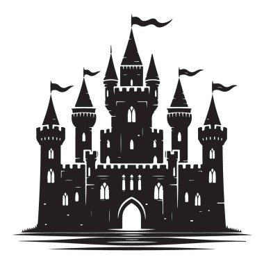 Siluet heybetli masal kalesi krallığı fantezi illüstrasyonu