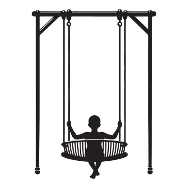 Çocuk oyun parkında siluette salıncakta sallanıyor.