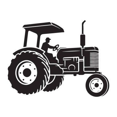 Vintage Traktör Vektör İllüstrasyon Tarım Çiftliği Silueti Ekipmanı