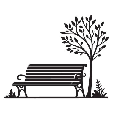 Tranquil Park Bench Bir Ağacın Altında Siluet Vektör Sanat Tasarımı