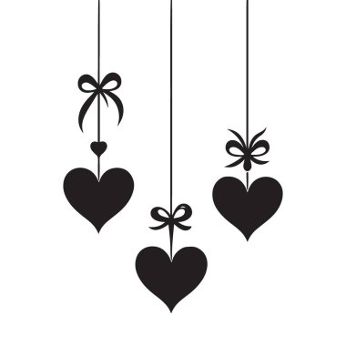 Kurdeleli basit kalp siluetleri çizim tasarım vektörü