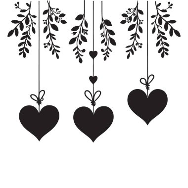 Botanik elementler illüstrasyon vektörüyle zarif asılı kalp dekorasyonları