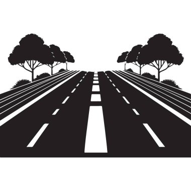 Ağaç çizgili bir karayolu silüet vektörünün manzara rotası