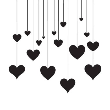 Sevgililer Günü ve Düğün için Kara Kalpler Vektör İllüstrasyonunu Asmak