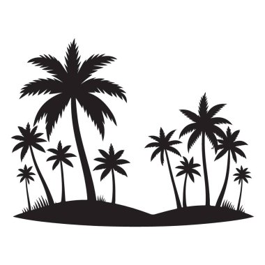 Ada Cenneti Palmiye Ağacı Silüeti Vektör Grafik Çizim Tasarımı