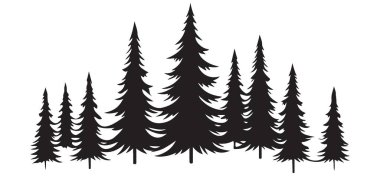 Çam Ağacı Ormanı Doğa Aşıkları İçin Silüet Vektör İllüstrasyonu