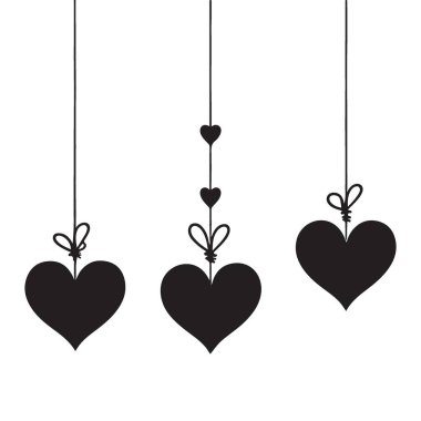 Asılı Kalpler Silüet Aşk ve Sevgililer Günü Tasarım Projeleri Vektörü