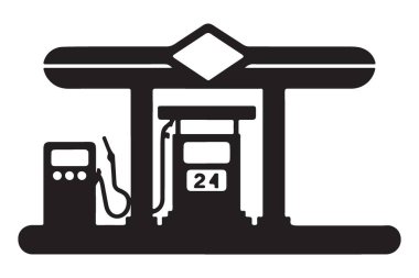 Pompa ve Elmas Logosu Resimli Temel Benzin İstasyonu Silueti