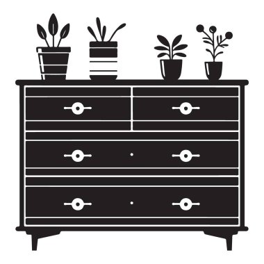 Ev dekorasyonu için Saksı Bitkileri Siyah Silueti ile Zarif Giyinen