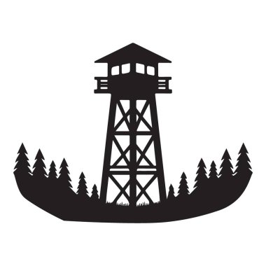 Dağ Sahnesinde Çam ağaçlarıyla Orman Yangını Gözcüsü Silueti