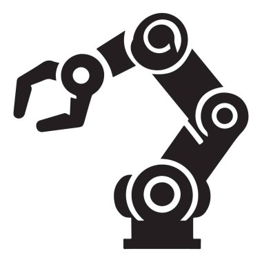 Siyah Robot Arm İllüstrasyon Vektör Endüstriyel Otomasyon ve Üretim