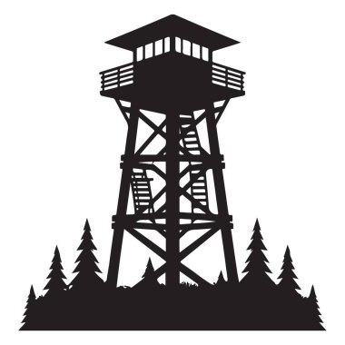Ağaçlarla çevrili Erişim Merdiveni olan Ateş Gözcüsü Kulesi Silueti