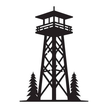 Eski Orman Yangınını İzleme Kulesi Wildfire Koruma için Siluet Çizimi