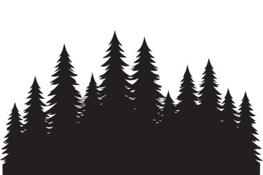 Yoğun Evergreen Ormanı Siluet Vektör Yaban Hayatı Tasarımı