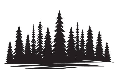 Grafik Tasarımları İçin Minimalist Çam Ağacı Ormanı Silüet Vektör Sanatı