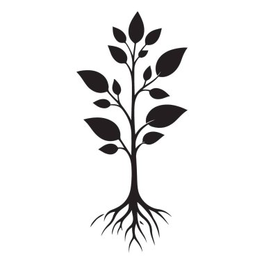Siluet Ağacı ve Kökler Vektör Sanatsal Doğa Çizimi