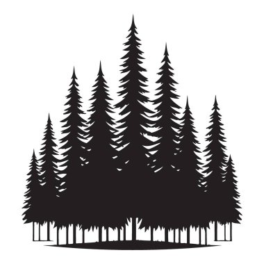 Yoğun Siluet Çam Ağacı Ormanı Vektör Sanatı Çizimi