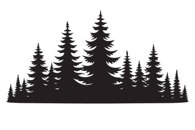 Klasik Evergreen Çam Ormanı Silüet Çizim Tasarım Kaynakları