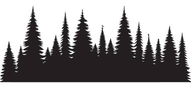 Bir sonraki tasarımın için Çam Ormanı Siluetine Karşı Beyaz Arkaplan