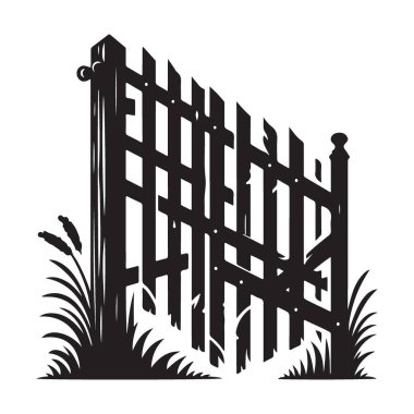 Otlak Ahşap Çit Silüeti ve Çim Vektörü Çizim Tasarımı