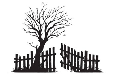 Yapraksız Ağaç Vektörü Resimli Terk Edilmiş Kapı Silueti