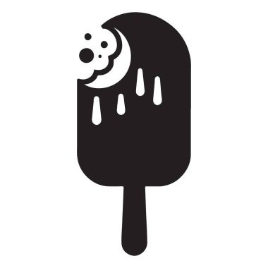 Siyah Çikolatalı Dondurma Damlayan Çizimlerle Isırılmış Siluet