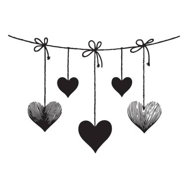 Zarif Asılı Kalp Silueti Garland Vektör İllüstrasyonu